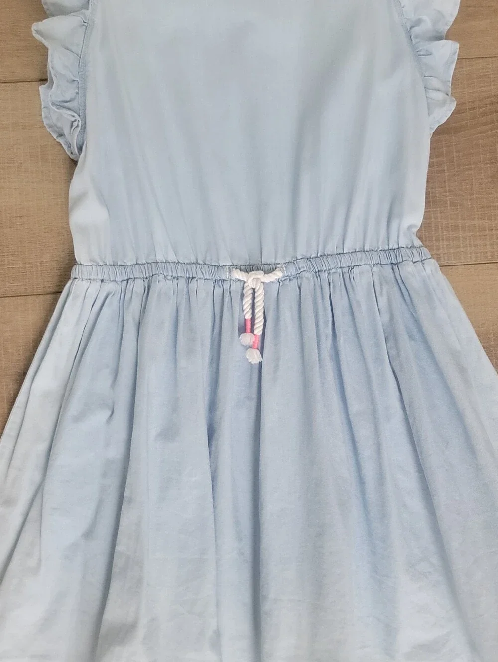 OshKosh B'Gosh Girls Ruffle Flutter Sleeve Light Blue Chambray Dress Size 8